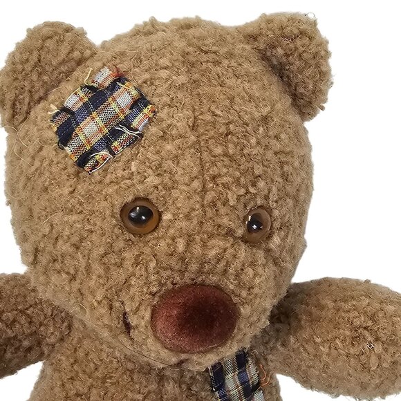 Soft Cuddly Teddy Bear Light Brown Plaid Patches Cute Kids Toy Stuffed Animal - Picture 4 of 16